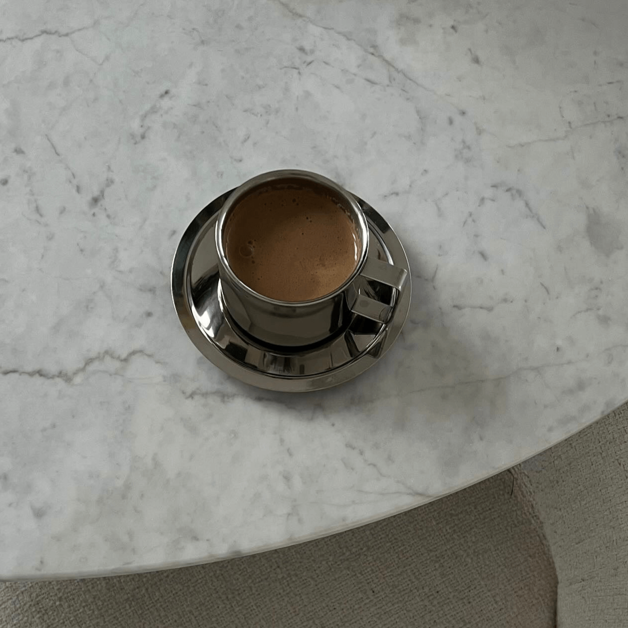 Italian Style Steel Latte Coffee Cup With Saucer & Spoon