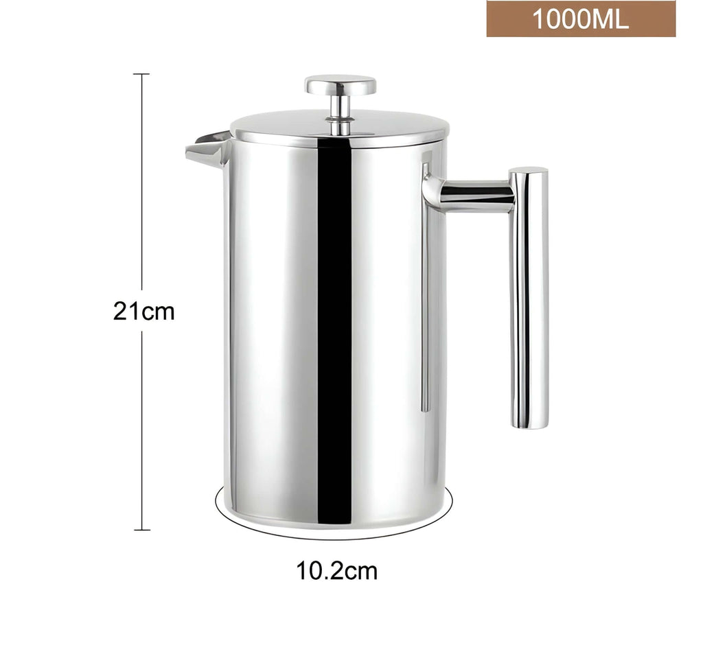 Stainless Steel French Press Coffee Pot Double-Layer Insulation (Mirror)