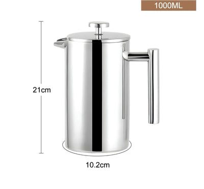 Stainless Steel French Press Coffee Pot Double-Layer Insulation (Mirror)