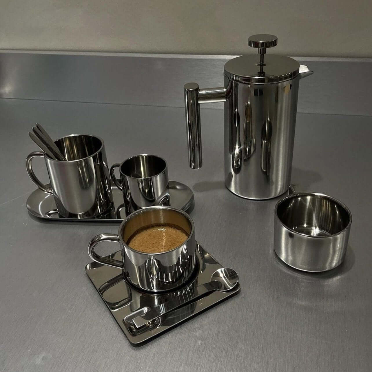 Stainless Steel French Press Coffee Pot Double-Layer Insulation (Mirror)